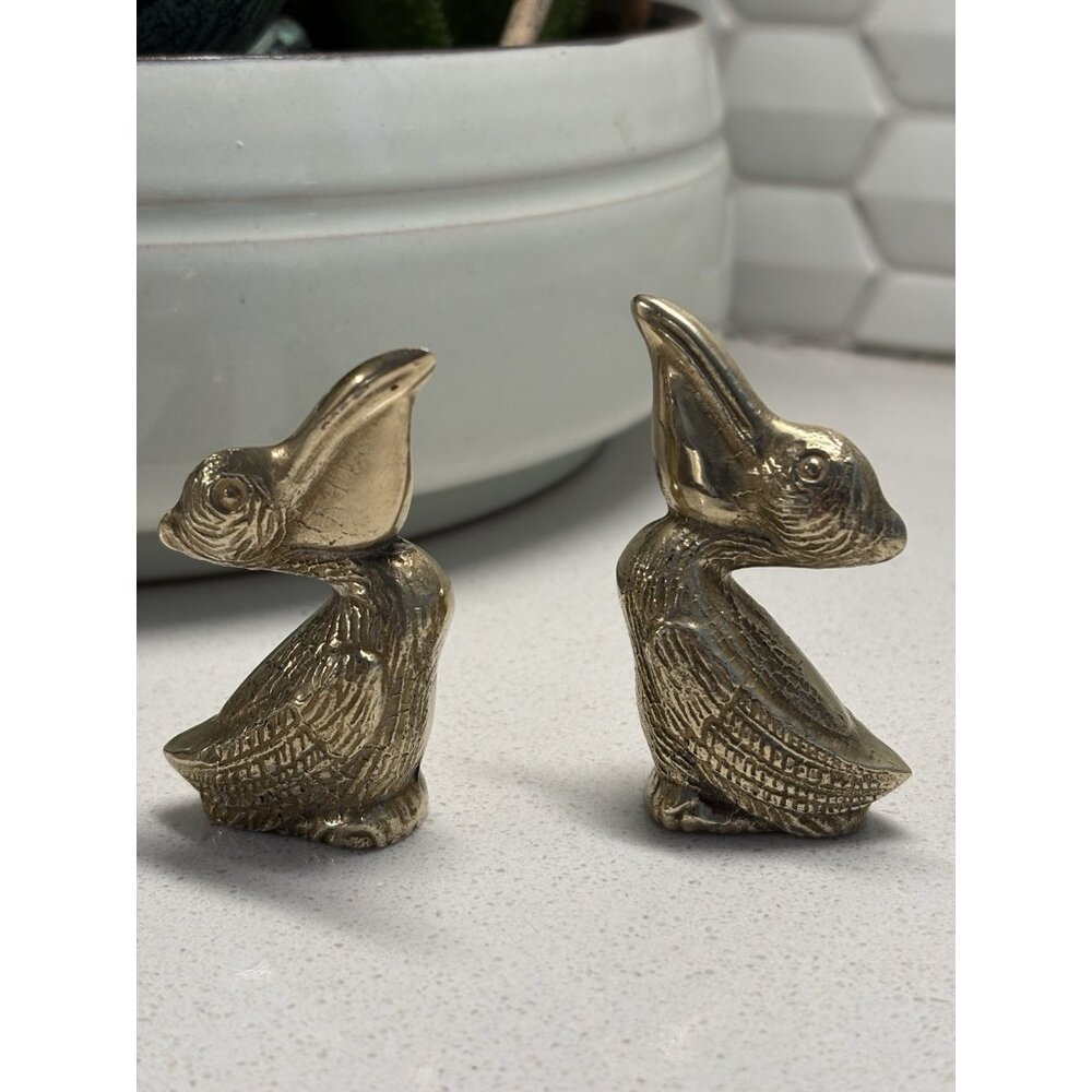 Lot Of 2 Vintage Pair Brass Miniature Pelicans MCM